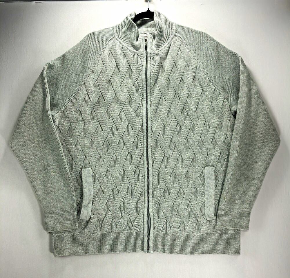 Tommy Bahama Men’s XL Gray Cotton Knit Full Zip Mock Neck Sweater Jacket Pockets